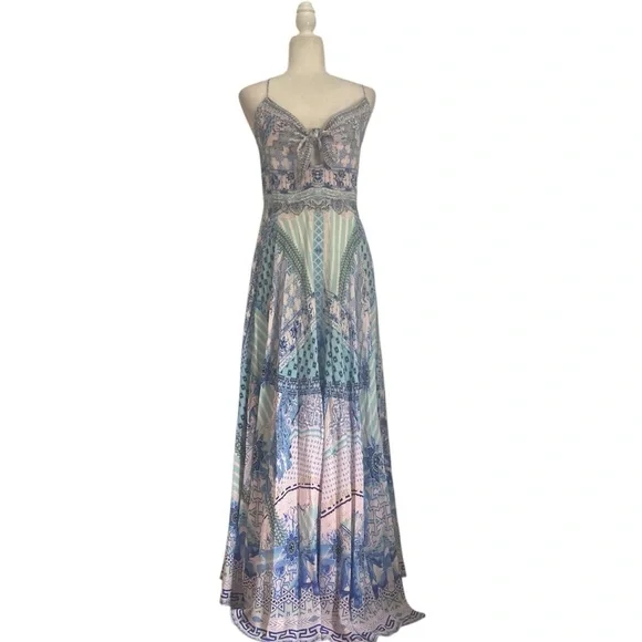 Camilla Salvador Summer Long Silk Maxi Dress‎ With Tie Front Size Small - Picture 10 of 16